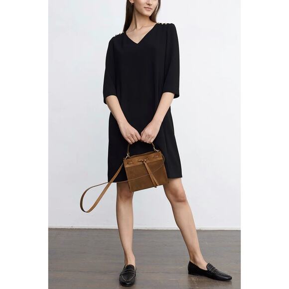 Gerard Darel Daryl Button Detail Shift Dress Black Gold Tone Accents EUR 40 - Picture 2 of 12